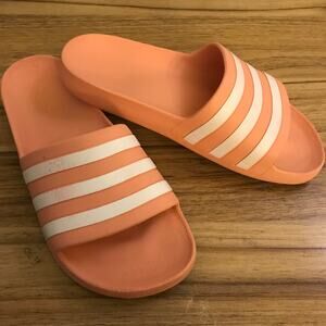 Adidas Adilette White Pink Slip On Sandals Slides Women's 8